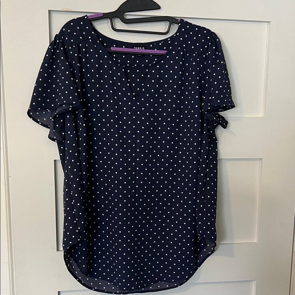 Torrid Dark Blue Blouse with White Dots#1